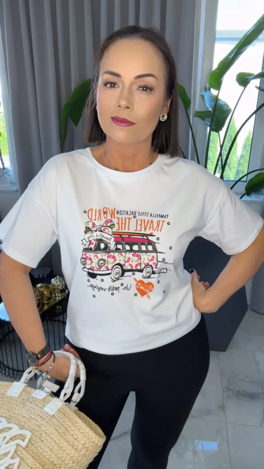 Bluzka bawełniana biały tshirt wygodny – miniatura 4 z 8