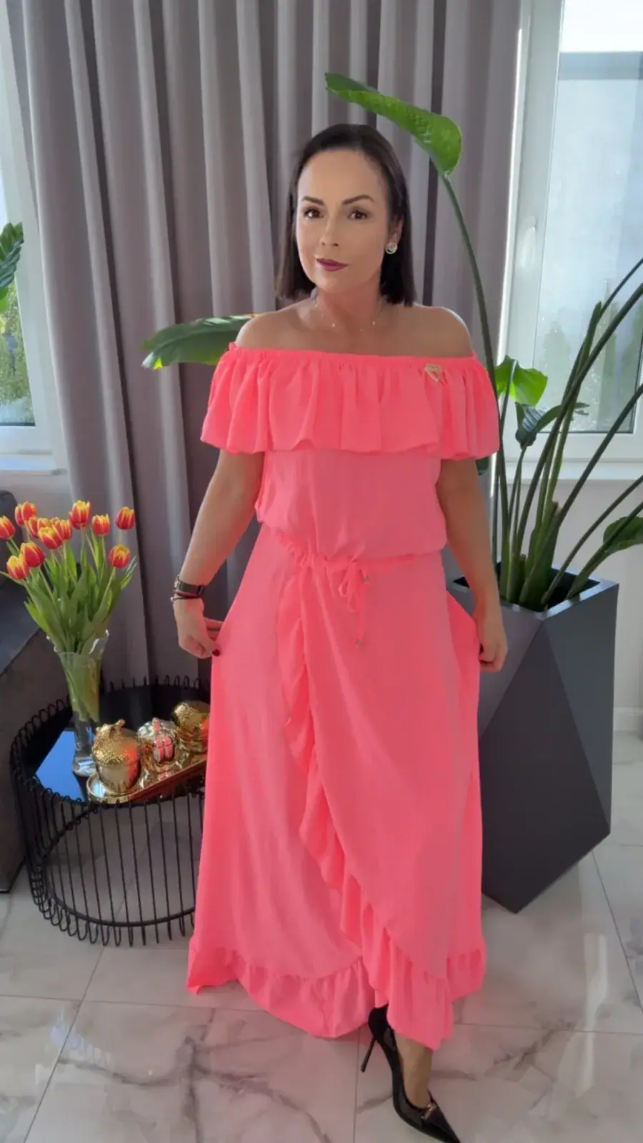 Sukienka Lola Bianka hiszpanka maxi koral SALE – miniatura 5 z 10
