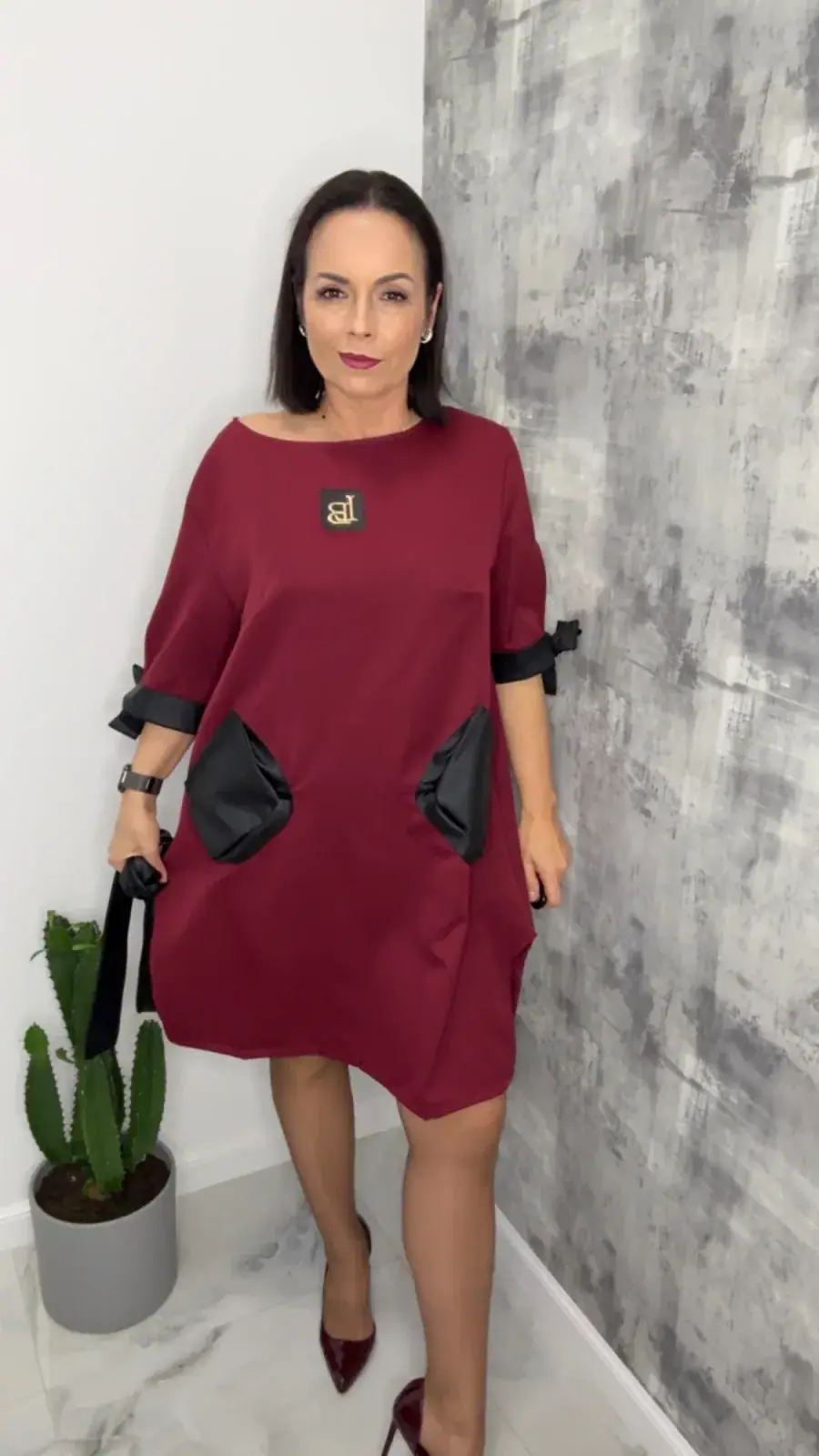 Sukienka Lola Bianka bordowa elegancka SALE – miniatura 6 z 12