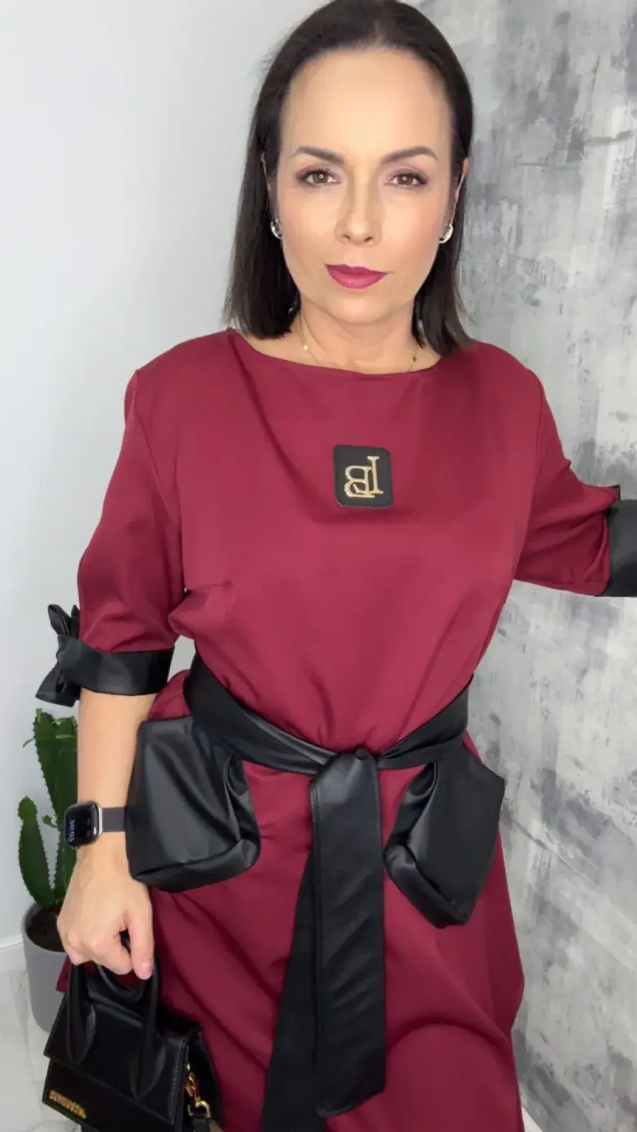 Sukienka Lola Bianka bordowa elegancka SALE – miniatura 5 z 12