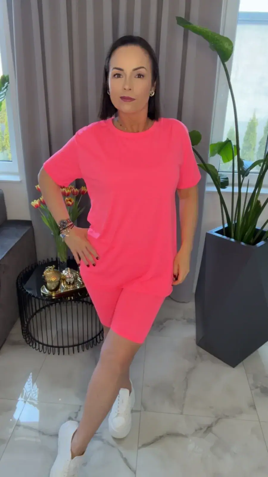 Komplet letni tshirt i kolarki neon koral – miniatura 3 z 12