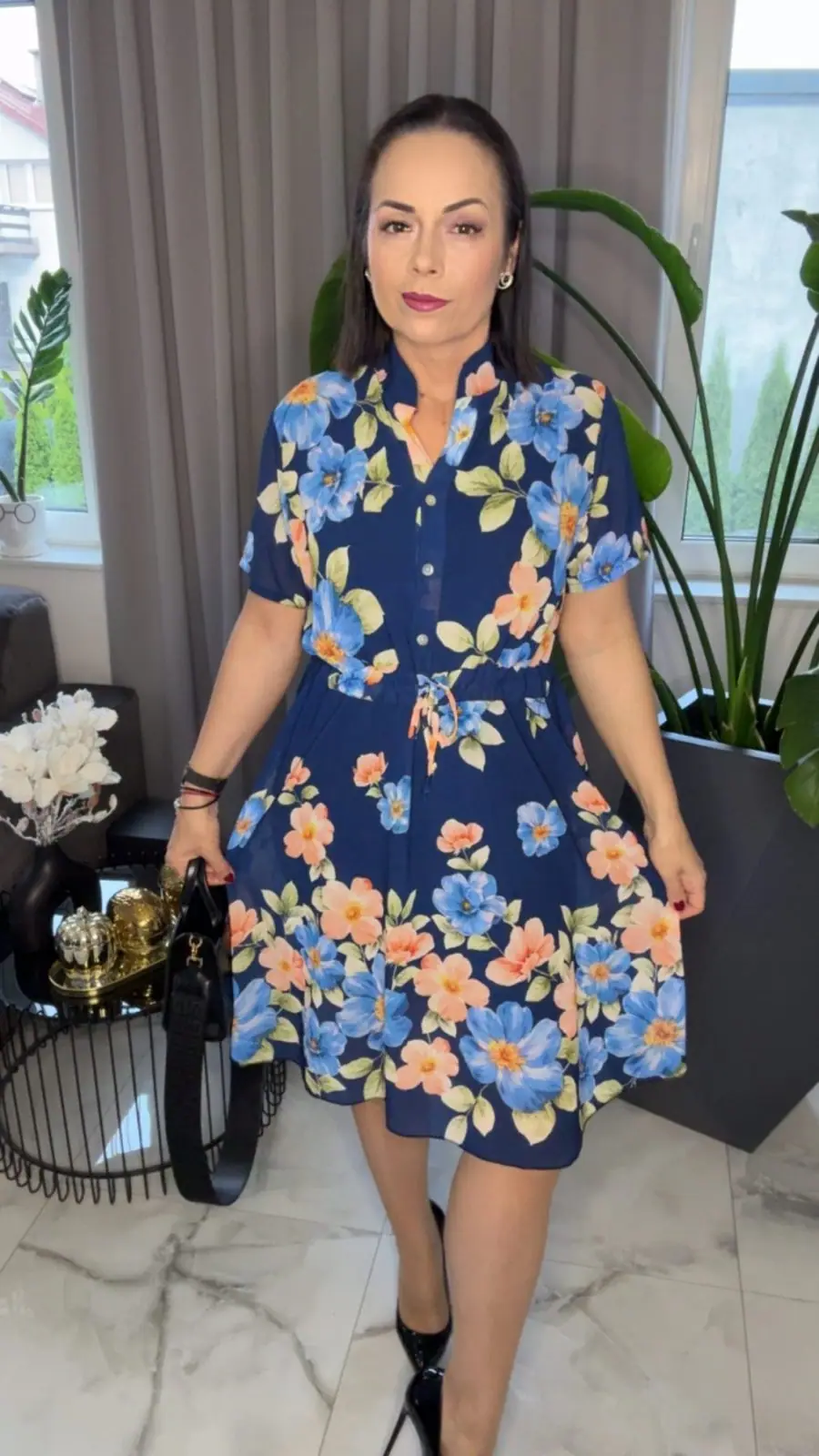 Sukienka elegancka chabrowa w kwiaty – miniatura 4 z 14