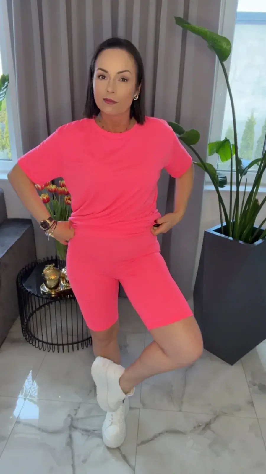 Komplet letni tshirt i kolarki neon koral – miniatura 6 z 12