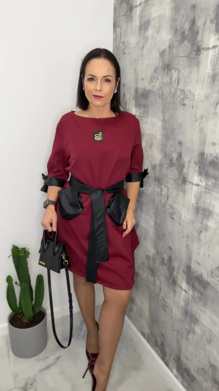 Sukienka Lola Bianka bordowa elegancka SALE – miniatura 4 z 12