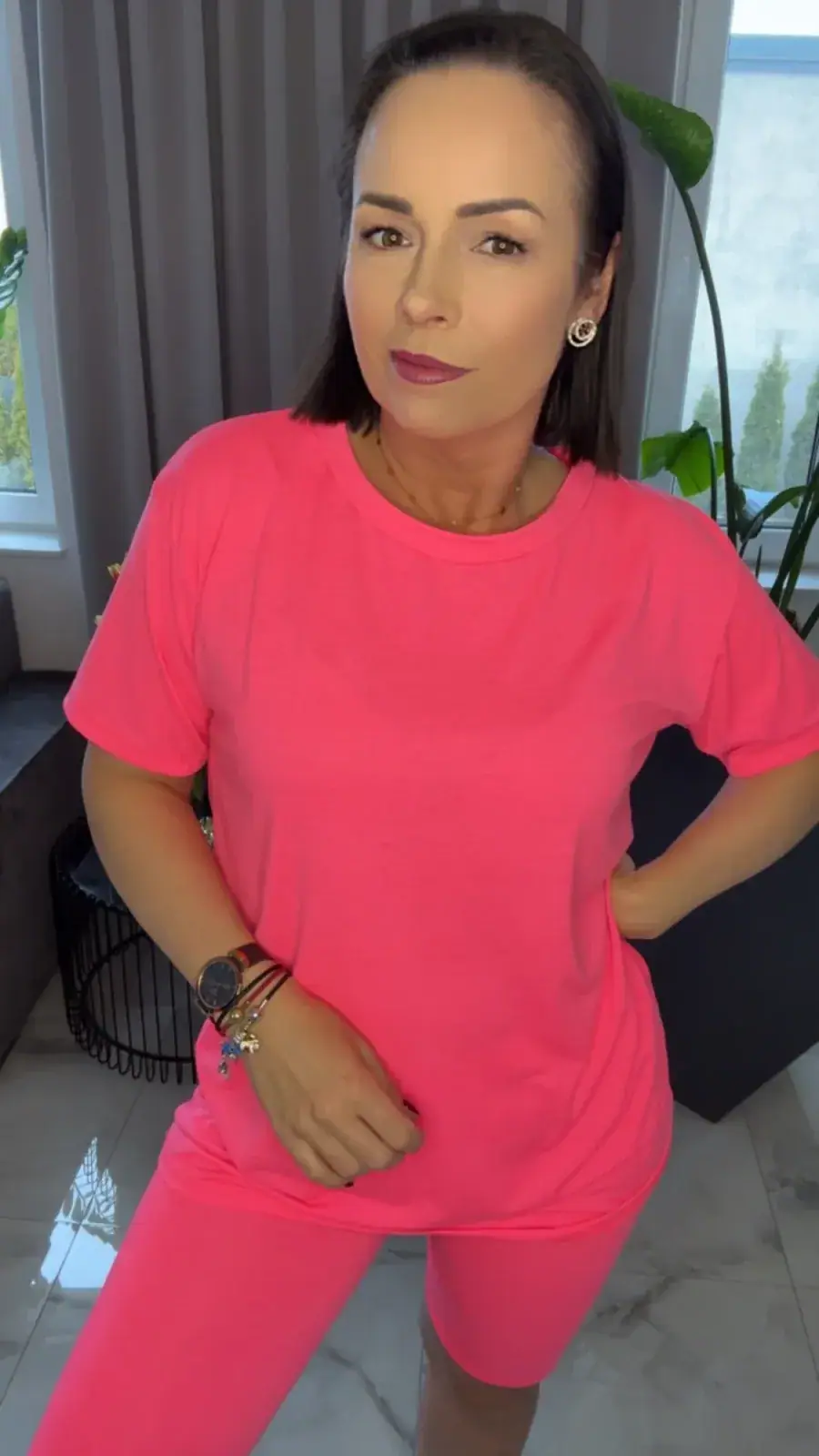 Komplet letni tshirt i kolarki neon koral – miniatura 7 z 12