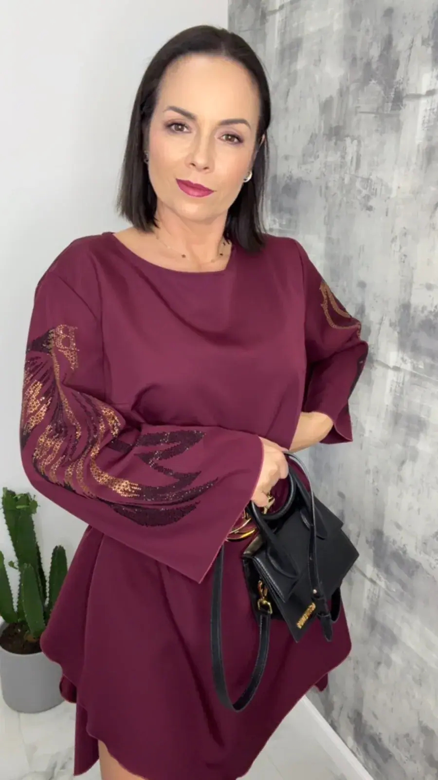 Sukienka Lola Bianka bordowa elegancka SALE – miniatura 5 z 10
