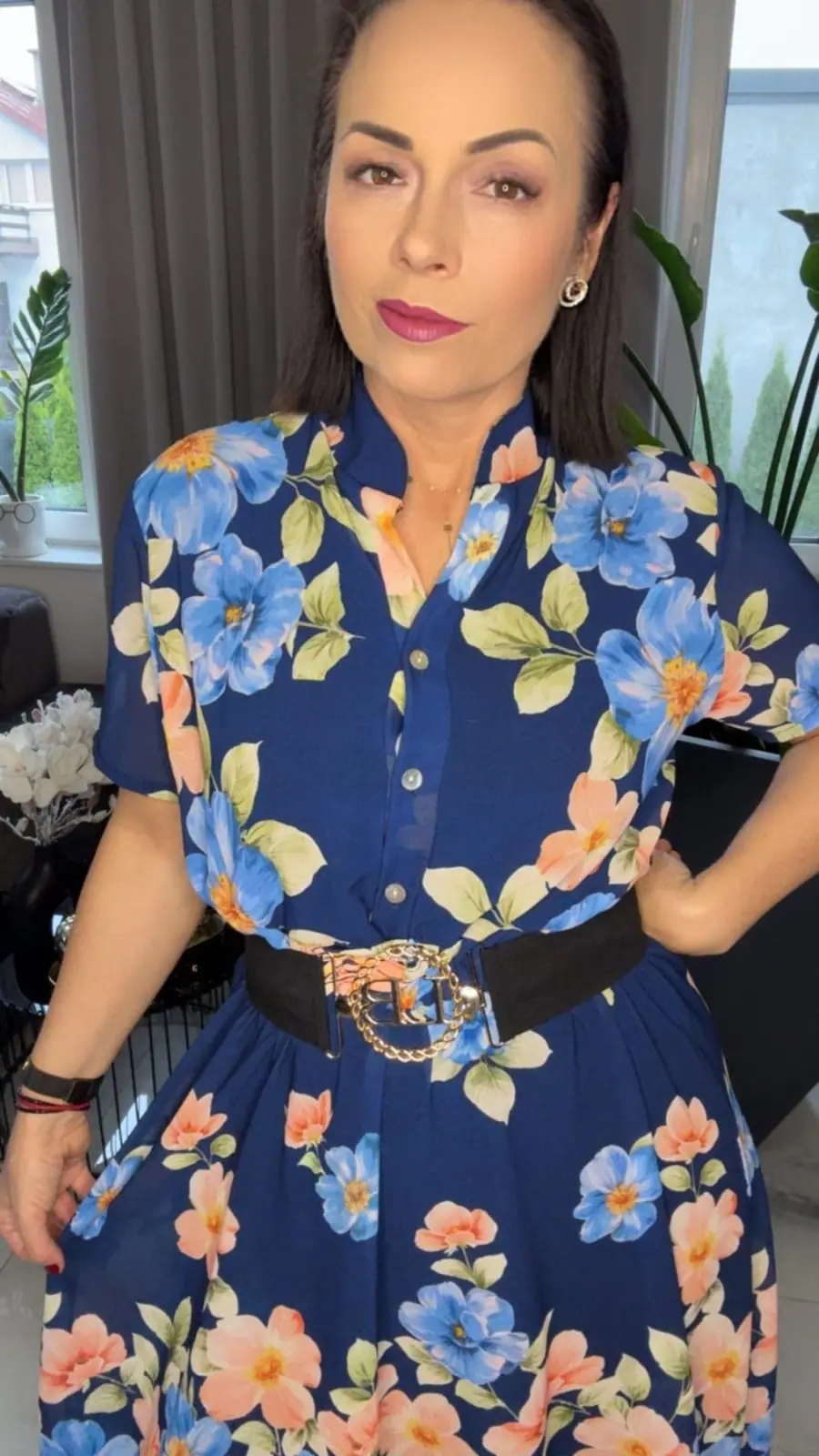 Sukienka elegancka chabrowa w kwiaty – miniatura 6 z 14