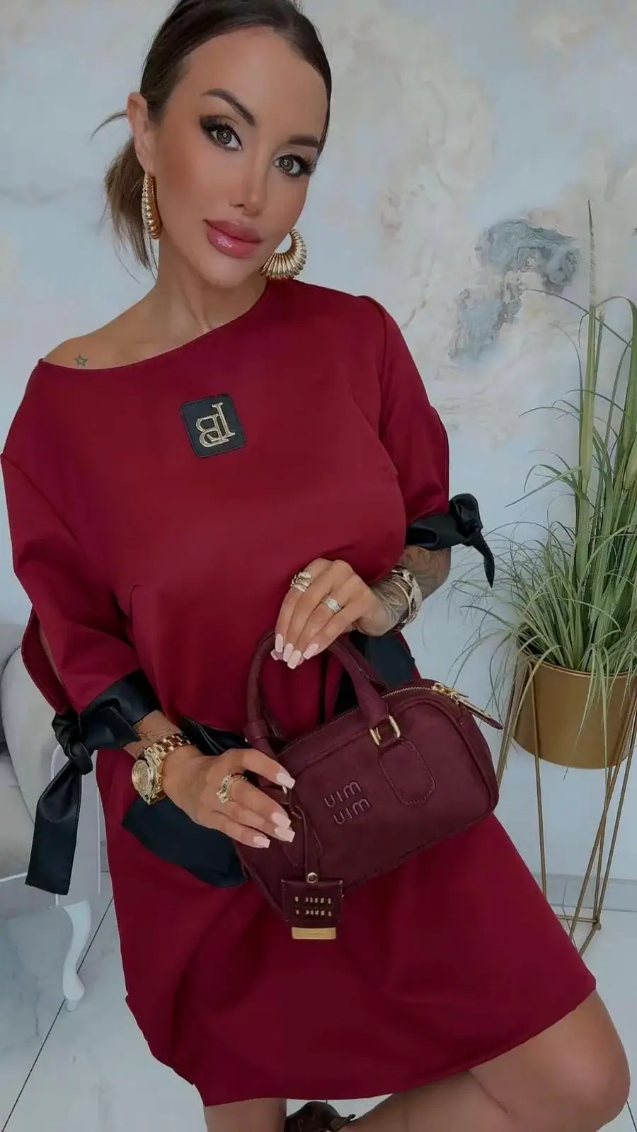 Sukienka Lola Bianka bordowa elegancka SALE – miniatura 12 z 12