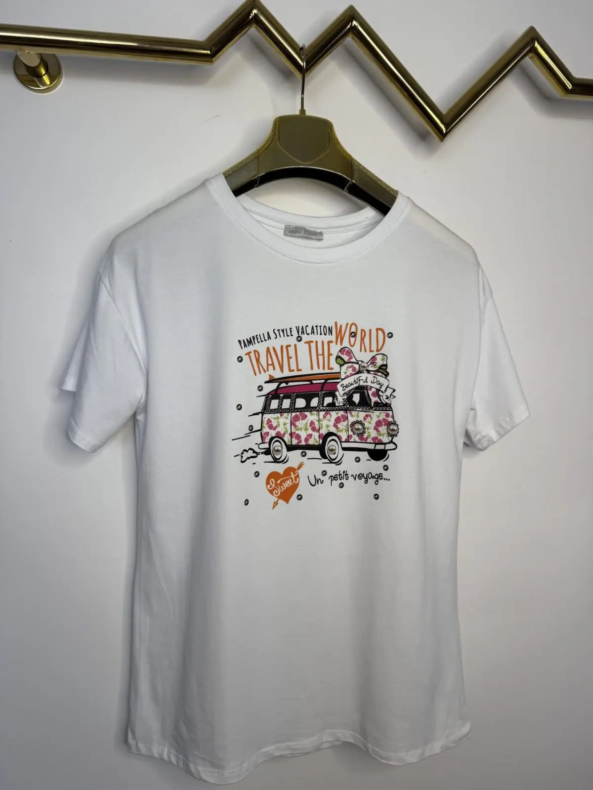 Bluzka bawełniana biały tshirt wygodny – miniatura 6 z 8