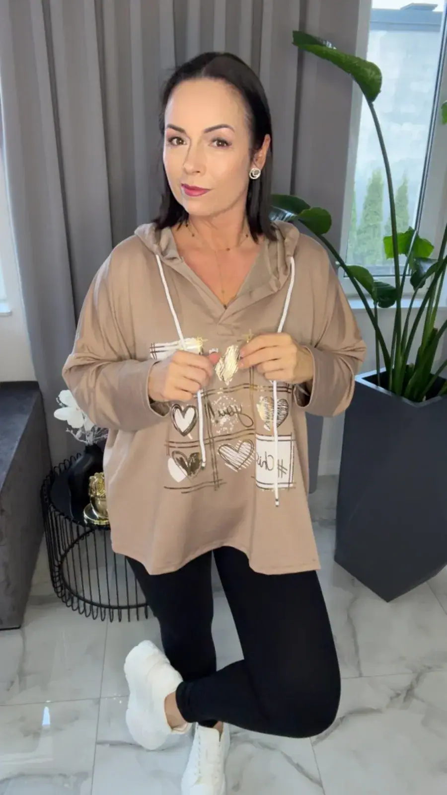 Bluza beżowa tunika wygodna – miniatura 3 z 8