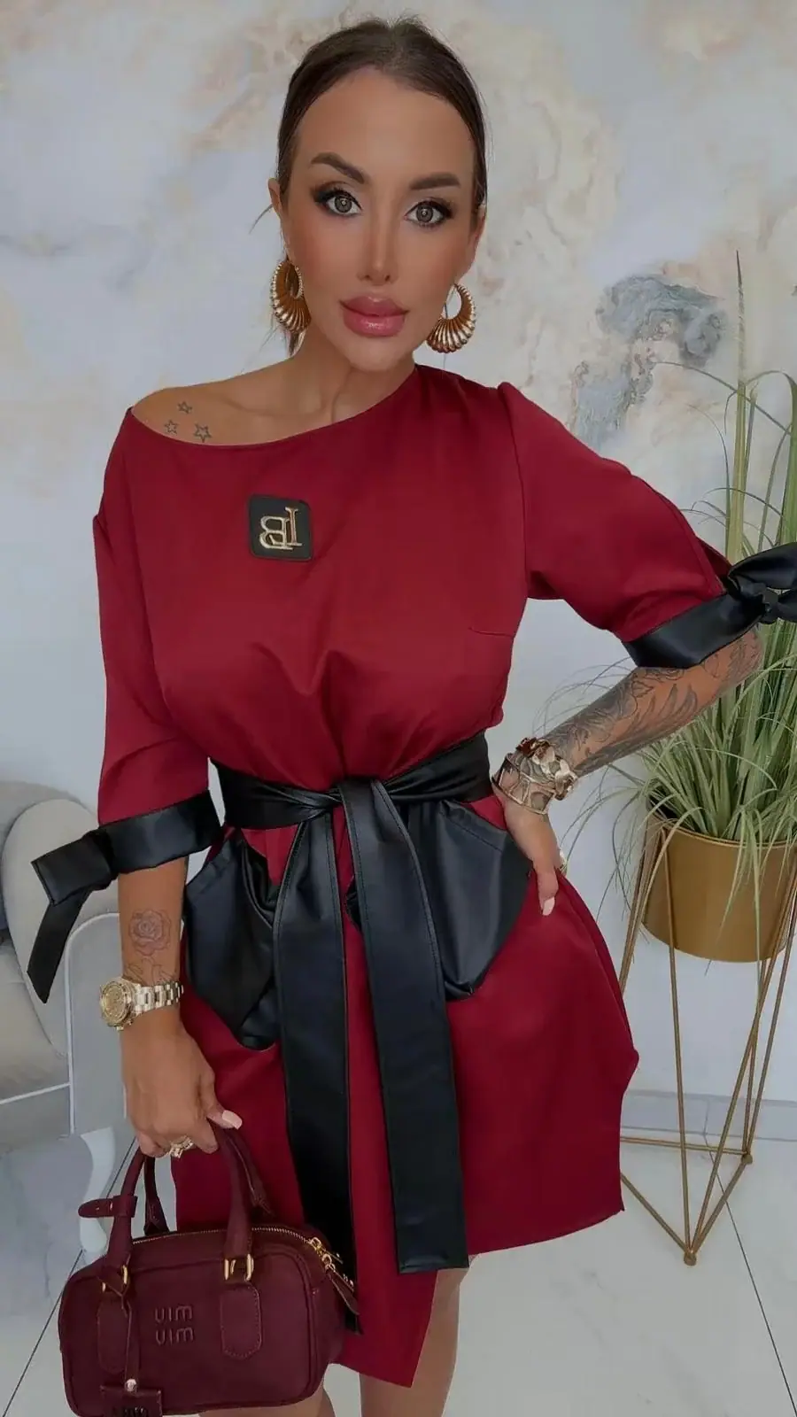 Sukienka Lola Bianka bordowa elegancka SALE – miniatura 11 z 12