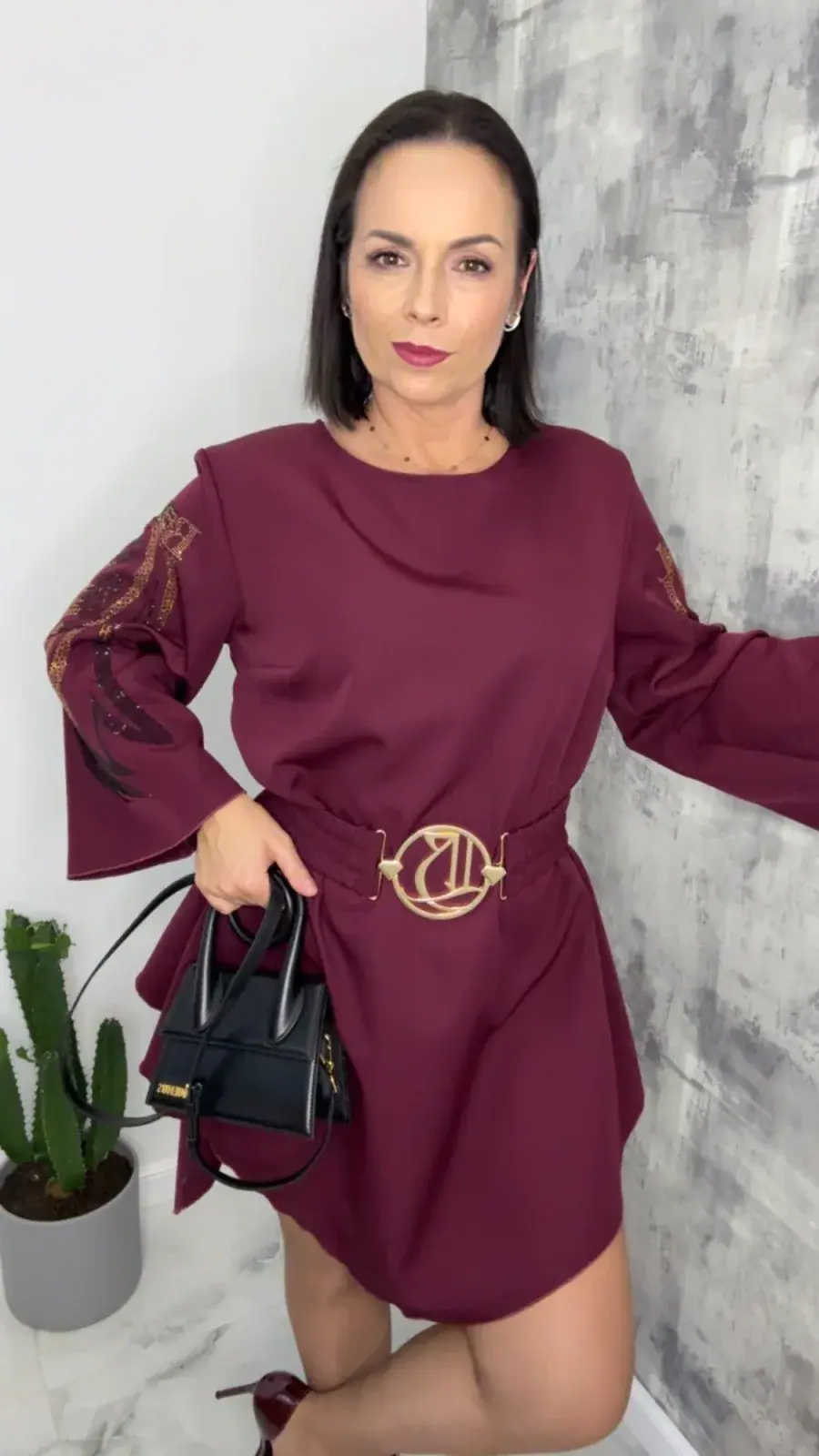 Sukienka Lola Bianka bordowa elegancka SALE – miniatura 4 z 10