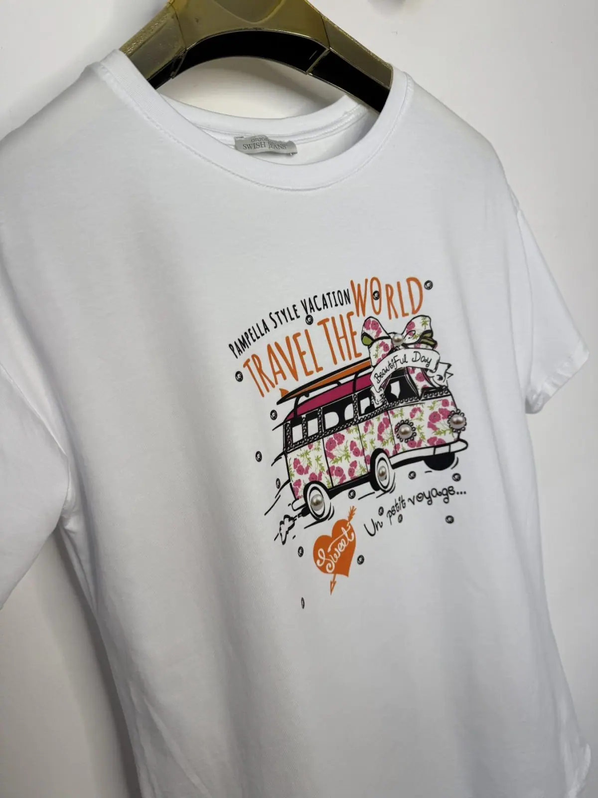 Bluzka bawełniana biały tshirt wygodny – miniatura 7 z 8