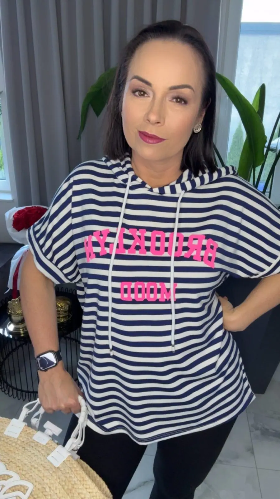 Bluza granatowa z kapturem w paski Brooklyn – miniatura 5 z 11