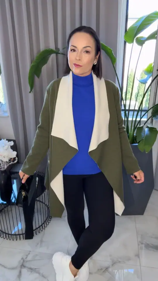 Kardigan khaki narzutka z kieszeniami, zdjęcie 1 z 2 – odzież damska Victoria Fashion