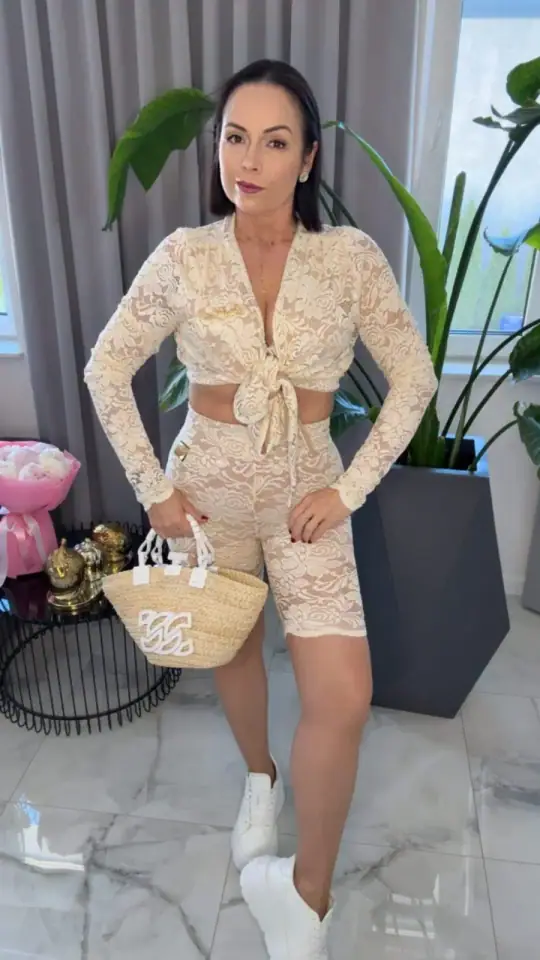 Komplet Lola Bianka Pink Mania koronka beż, zdjęcie 1 z 2 – odzież damska Victoria Fashion