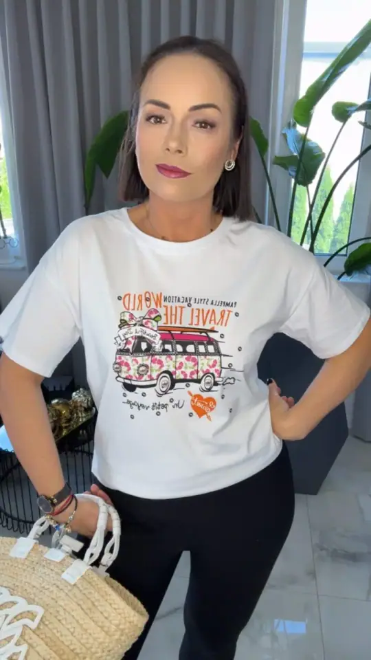 Bluzka bawełniana biały tshirt wygodny, zdjęcie 1 z 2 – odzież damska Victoria Fashion