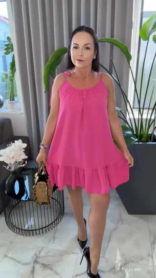 Sukienka letnia hiszpanka różowa na ramiączkach, zdjęcie 1 z 2 – odzież damska Victoria Fashion