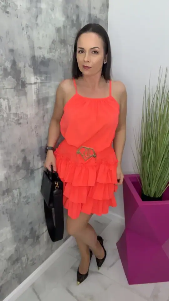 Sukienka Lola Bianka letnia neon pomarańcz, zdjęcie 2 z 2 – odzież damska Victoria Fashion