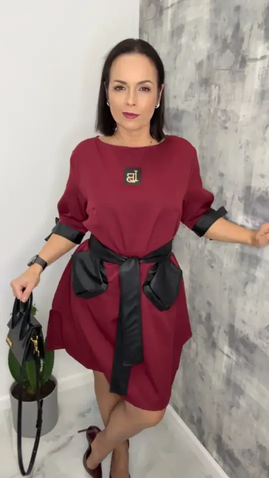 Sukienka Lola Bianka bordowa elegancka SALE, zdjęcie 1 z 2 – odzież damska Victoria Fashion