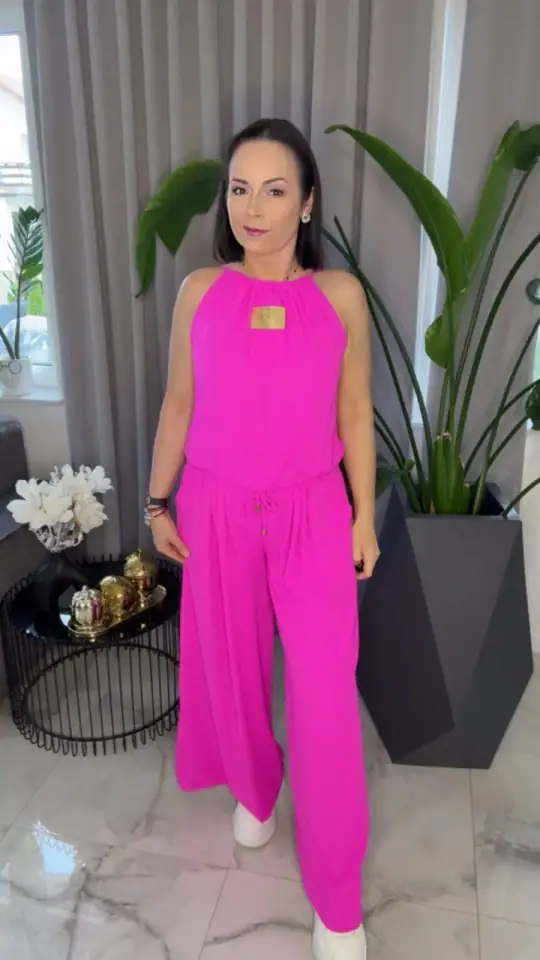 Kombinezon letni długi różowy Pink Mania Lola Bianka, zdjęcie 1 z 2 – odzież damska Victoria Fashion