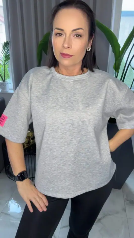 Bluzka szara krótki rękaw MEGA OKAZJA, zdjęcie 1 z 2 – odzież damska Victoria Fashion