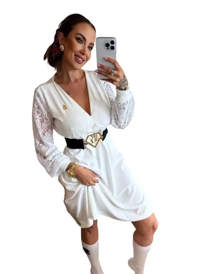 Sukienka Lola Bianka biała welurowa, zdjęcie 1 z 2 – odzież damska Victoria Fashion