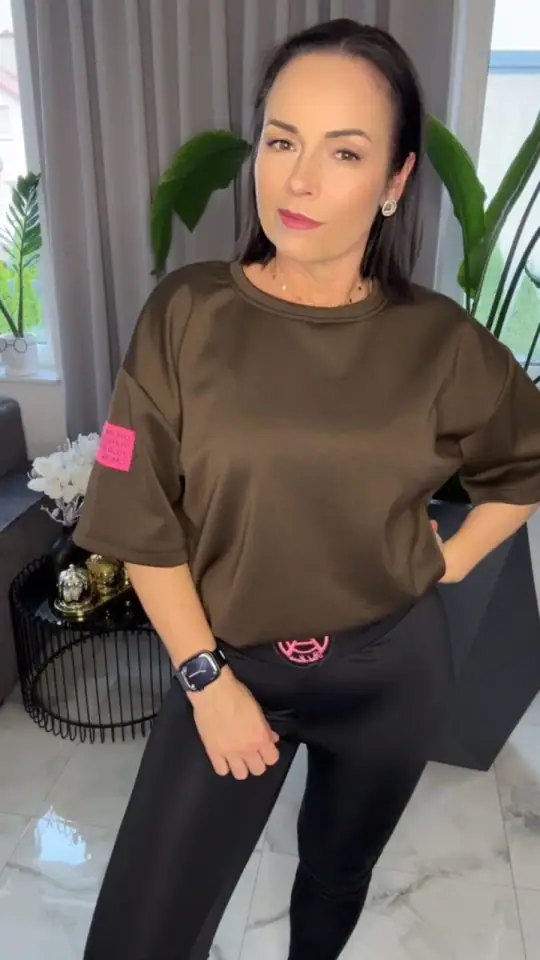 Bluzka brąz krótki rękaw MEGA OKAZJA, zdjęcie 2 z 2 – odzież damska Victoria Fashion