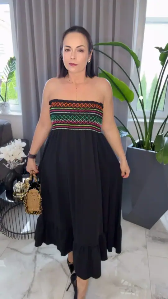 Sukienka czarna długa hiszpanka, zdjęcie 1 z 2 – odzież damska Victoria Fashion