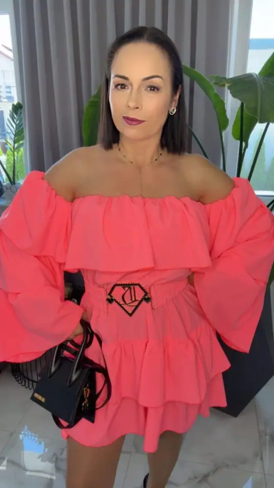 Sukienka Lola Bianka hiszpanka koral neon, zdjęcie 2 z 2 – odzież damska Victoria Fashion