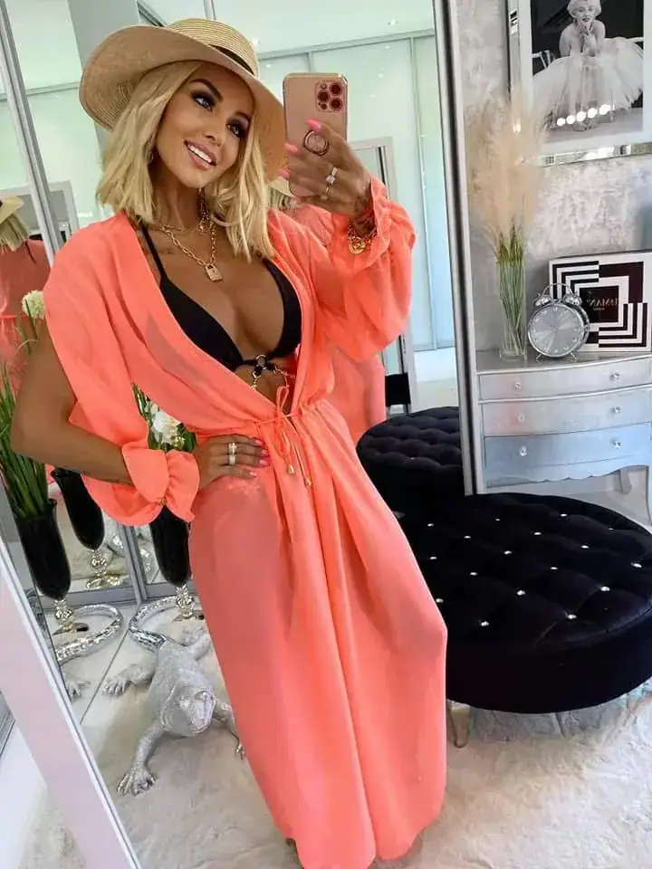 Narzutka plażowa Lola Bianka neon koral, zdjęcie 2 z 2 – odzież damska Victoria Fashion