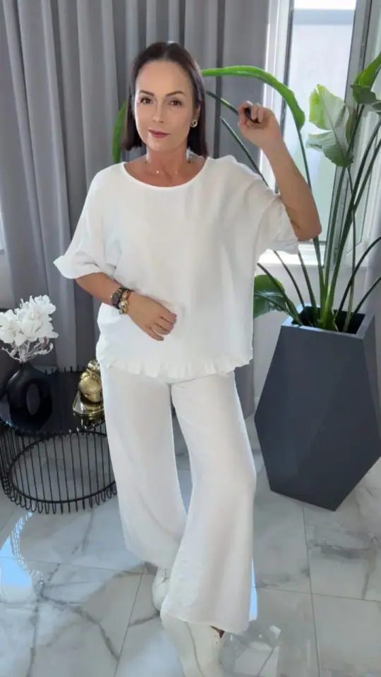 Komplet biały letni dres wygodny cieniutki, zdjęcie 1 z 2 – odzież damska Victoria Fashion