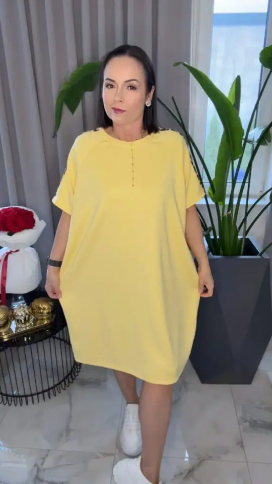 Sukienka dresowa żółta tunika pantera, zdjęcie 2 z 2 – odzież damska Victoria Fashion