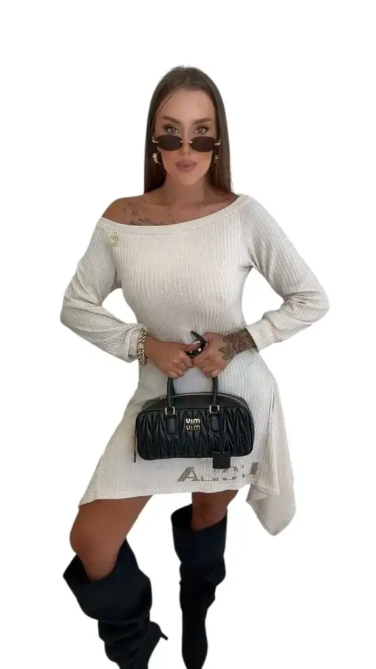 Sukienka Lola Bianka beżowa dzianinowa, zdjęcie 1 z 2 – odzież damska Victoria Fashion