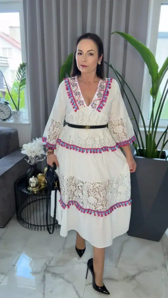 Sukienka biała letnia długa hiszpanka 100% bawełna, zdjęcie 1 z 2 – odzież damska Victoria Fashion