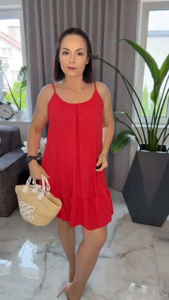 Sukienka letnia czerwona na ramiączkach hiszpanka, zdjęcie 1 z 2 – odzież damska Victoria Fashion