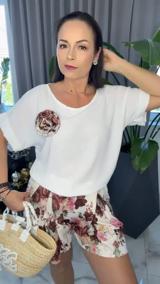 Komplet letni czekoladowy z różą, zdjęcie 1 z 2 – odzież damska Victoria Fashion