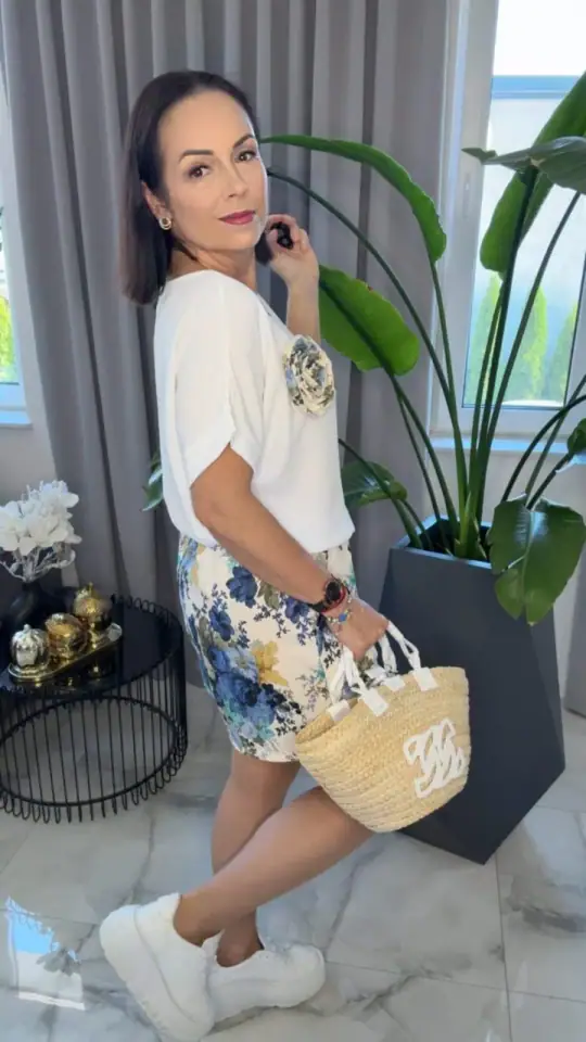 Komplet letni z różą granat cudowny lekki, zdjęcie 1 z 2 – odzież damska Victoria Fashion