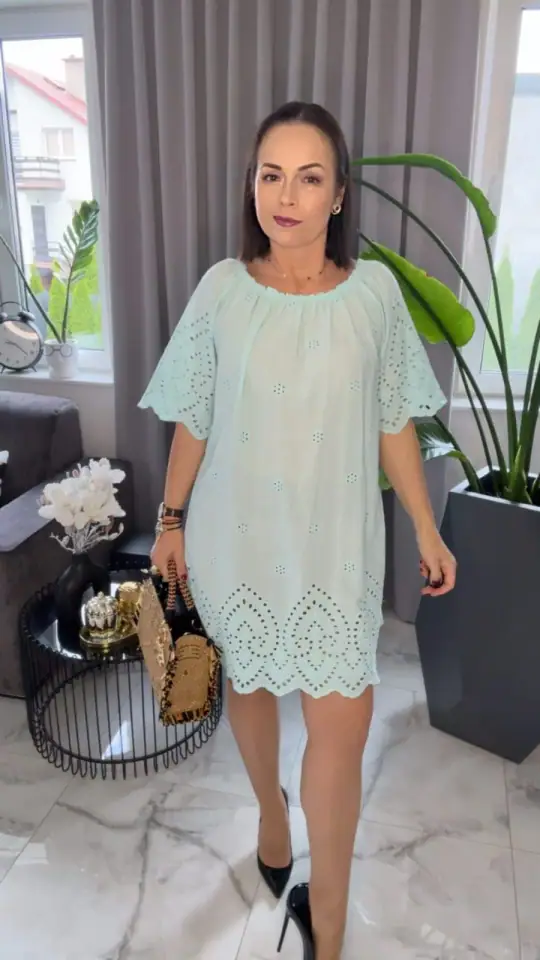 Sukienka miętowa bawełniana piękna i wygodna, zdjęcie 2 z 2 – odzież damska Victoria Fashion