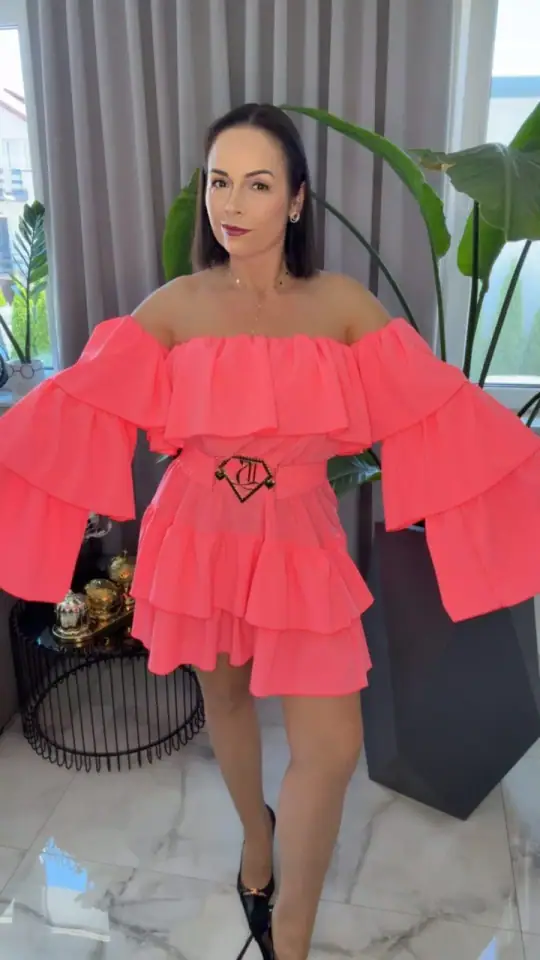 Sukienka Lola Bianka hiszpanka koral neon, zdjęcie 1 z 2 – odzież damska Victoria Fashion