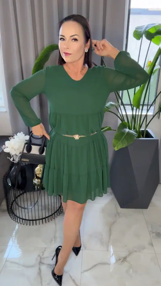 Sukienka zielona wizytowa elegancka tunika, zdjęcie 1 z 2 – odzież damska Victoria Fashion