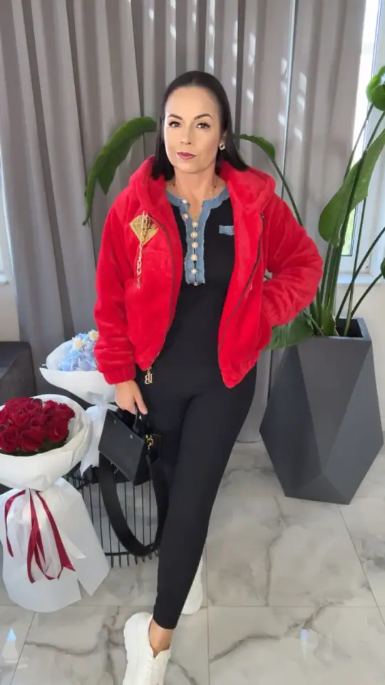 Kurtka czerwona Lola Bianka bomberka miś, zdjęcie 1 z 2 – odzież damska Victoria Fashion