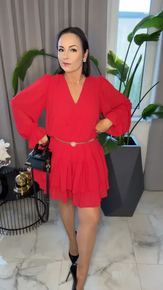 Kombinezon czerwony Lola Bianka szyfonowy piękny, zdjęcie 2 z 2 – odzież damska Victoria Fashion