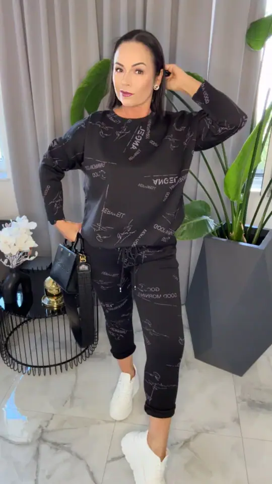 Dres czarny komplet bluza spodnie, zdjęcie 1 z 2 – odzież damska Victoria Fashion