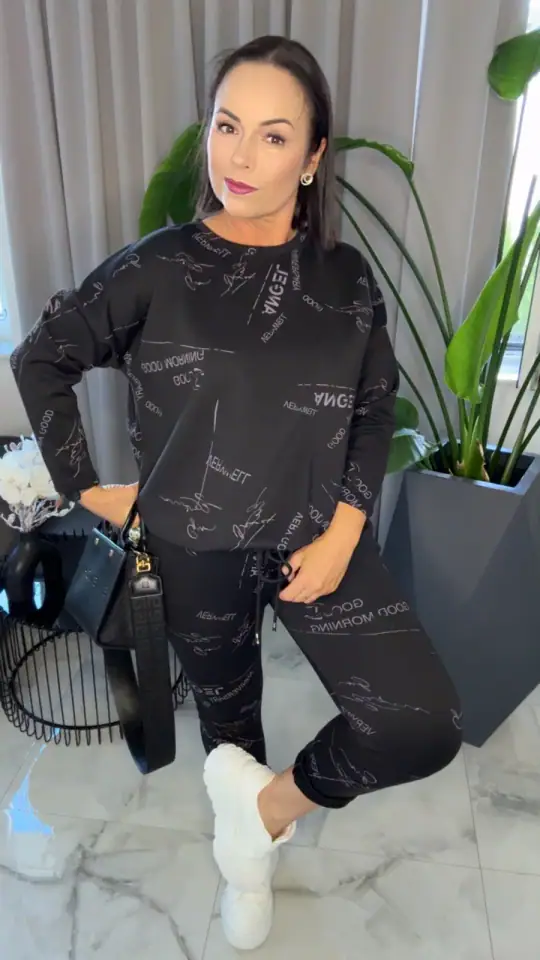 Dres czarny komplet bluza spodnie, zdjęcie 2 z 2 – odzież damska Victoria Fashion