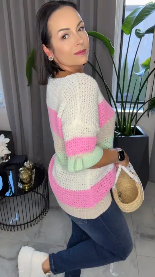 Sweter pastelowy krótki rękawek piękny, zdjęcie 2 z 2 – odzież damska Victoria Fashion