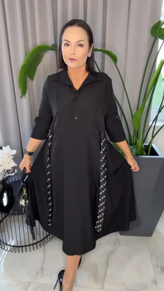 Sukienka czarna elegancka wizytowa midi, zdjęcie 2 z 2 – odzież damska Victoria Fashion