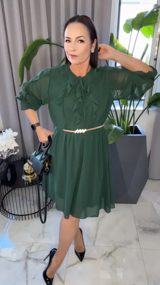 Sukienka szyfonowa zielona piękna elegancka, zdjęcie 1 z 2 – odzież damska Victoria Fashion