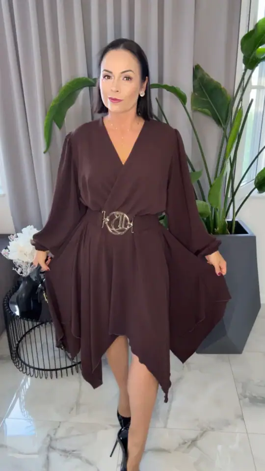 Sukienka Lola Bianka brązowa elegancka, zdjęcie 1 z 2 – odzież damska Victoria Fashion