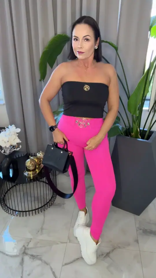 Leginsy różowe Pink Mania M z klamrą złotą, Lola Bianka, zdjęcie 1 z 2 – odzież damska Victoria Fashion